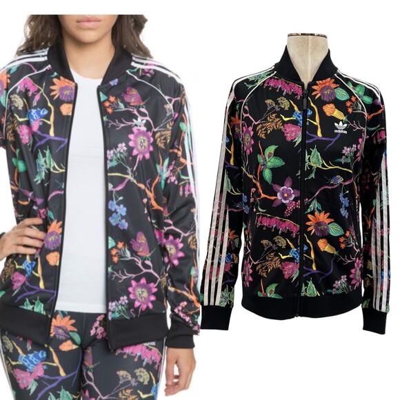 Adidas Poisonous Garden Track Jacket Floral Print Black Colorful Size Small - Picture 1 of 15